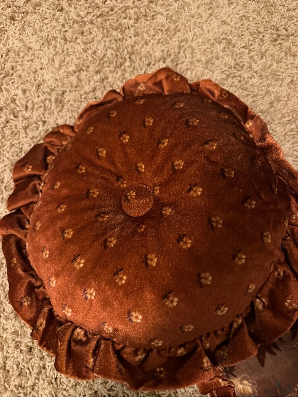 Vintage Velvet Ruffled Tufted Throw Pillows Pair Boho Cottagecore 70s 2 PC